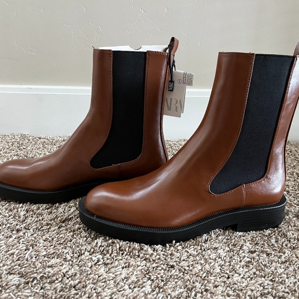 NEW Zara Brown Chelsea Boots Size 10
